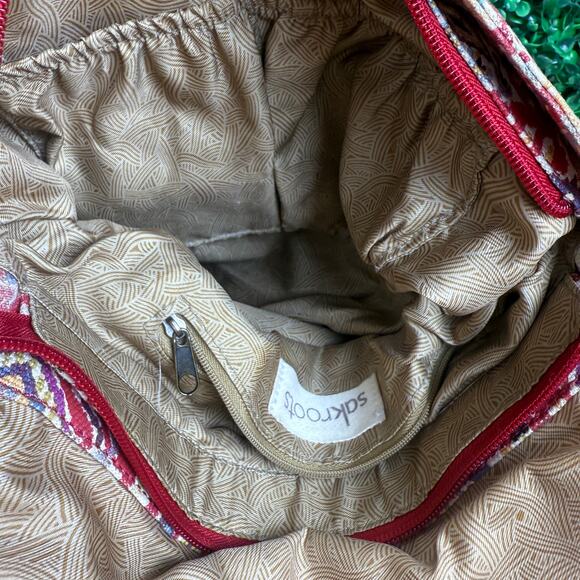 Sakroots Artist Circle Convertible Backpack Red Peace Love Bag Tote Travel - Picture 8 of 12